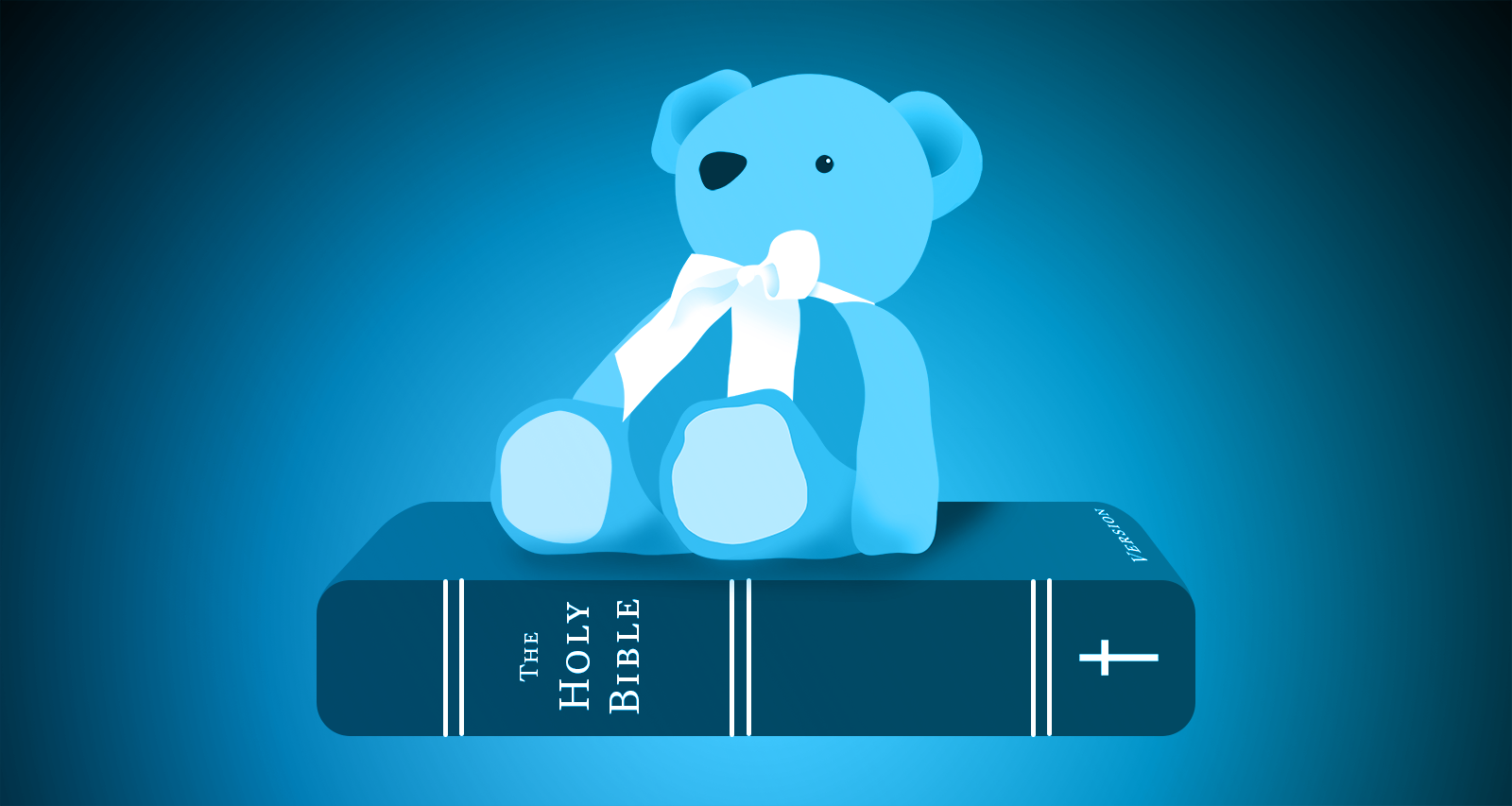 Teddy bear on top of a bible