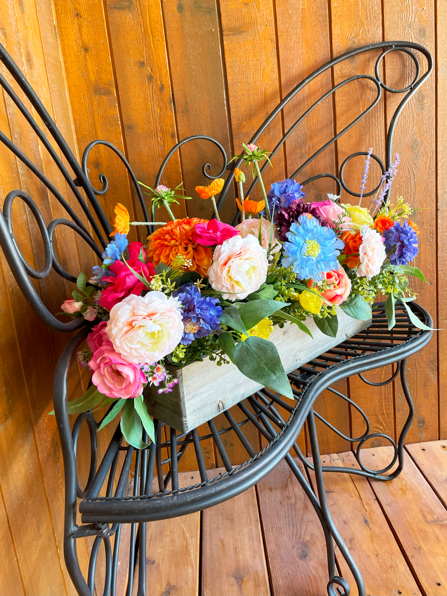 Flowers on a butterfly-shaped chair