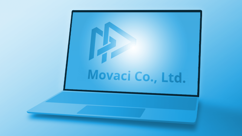 The words "Movaci Co. Ltd." on a laptop screen