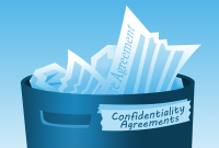 A trash can with the words "Confidentiality Agreements" on the side